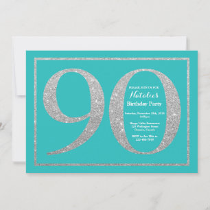 90.ª invitación de cumpleaños Purpurina Verde azul