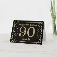 90.ª tarjeta de confetti Purpurina de oro y negro