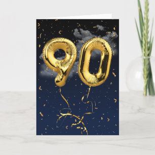 90.ª Tarjeta de Confetti y globo de oro de cumplea