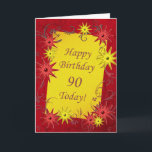90.ª tarjeta de cumpleaños<br><div class="desc">Tarjeta de cumpleaños 90. Una brillante tarjeta de cumpleaños brillante con estrellas rojas y amarillas. Una carta animada para los jóvenes de corazón. Ver todas las edades y relaciones en mi tienda: http://www.zazzle.com/eggznbeenz</div>