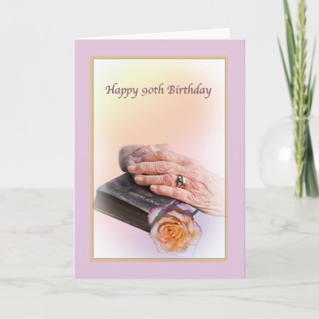 90.ª tarjeta de cumpleaños con manos mayores y bib (Anverso)