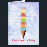 90.º Crema Gigante de Hielo<br><div class="desc">Tarjeta de cumpleaños 90 para alguien que ama el helado. ¡Una tarjeta de cumpleaños muy dulce! Seis cucharas de helado aromatizado apiladas en un cono. Además,  todas las velas de cumpleaños se queman alegremente. Una manera maravillosa de enviar un mensaje de feliz cumpleaños a alguien con un dulce</div>