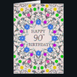 90.º cumpleaños Flores abstractas<br><div class="desc">Tarjeta de cumpleaños número 90.  Un glorioso patrón abstracto con flores y diamantes. Una forma muy bonito,  femenina y elegante de decir "Feliz cumpleaños". Un diseño inusual que destaca. Envíe sus deseos de cumpleaños de una manera elegante y elocuente. Todos los diamantes de esta tarjeta están impresos.</div>