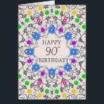 90.º cumpleaños Flores abstractas<br><div class="desc">Tarjeta de cumpleaños número 90.  Un glorioso patrón abstracto con flores y diamantes. Una forma muy bonito,  femenina y elegante de decir "Feliz cumpleaños". Un diseño inusual que destaca. Envíe sus deseos de cumpleaños de una manera elegante y elocuente. Todos los diamantes de esta tarjeta están impresos.</div>