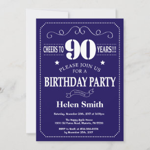 90.º cumpleaños Invitación de la marina azul y bla