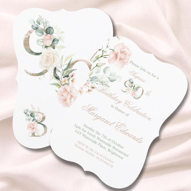 90.º cumpleaños Rosas acuarela Invitación rosa (Subido por el creador)