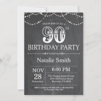 90.º Día de Invitación a Chalkboard String Lights