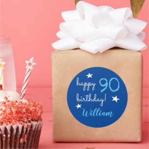 90.º feliz cumpleaños Pegatinas azules personaliza