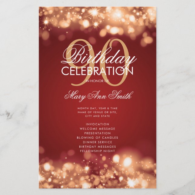 90.º programa de cumpleaños alumbra el menú rojo d (Frente)