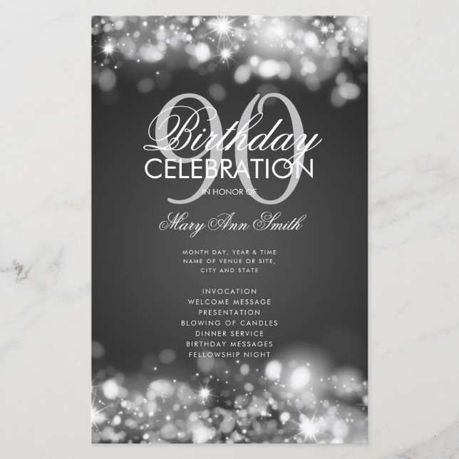 90.º Programa de Cumpleaños Luces Plata con Menú (Anverso)