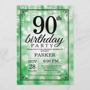 90.º Purpurina Verde de la invitación al cumpleaño