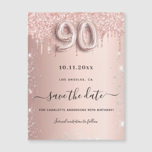 90.º rosa de cumpleaños purpurina guardar el imán