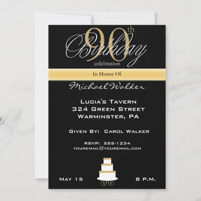 90.a invitación grande de la fiesta de cumpleaños (Anverso)