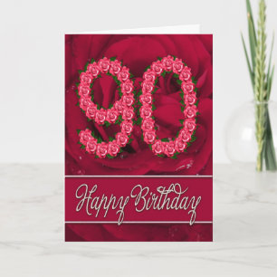 90.a tarjeta de cumpleaños con los rosas y las
