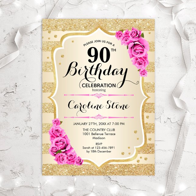 90 Aniversario - Invitación a rosas rosas rosas ro (Subido por el creador)