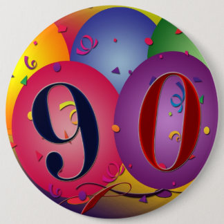 ¡90 años! Botón del globo del cumpleaños -