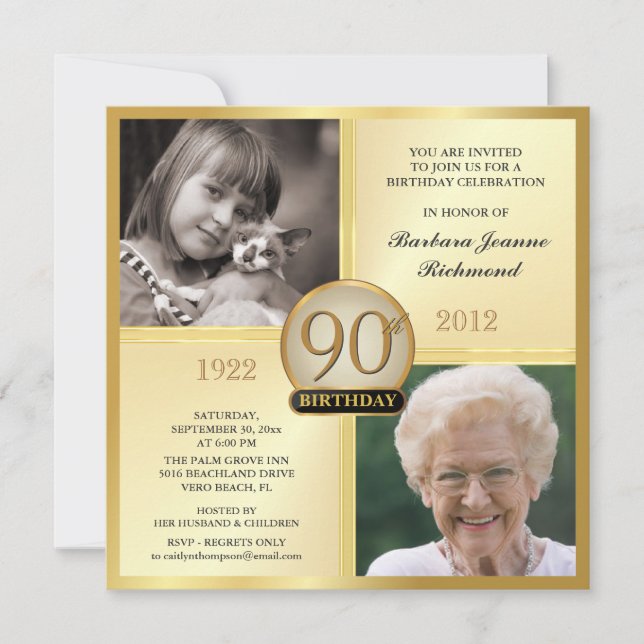 90.as invitaciones del cumpleaños del oro entonces (Anverso)