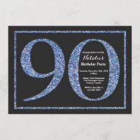 90 cumpleaños invitación Purpurina azul cartón
