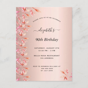 90 cumpleaños rosa invitación floral rosa