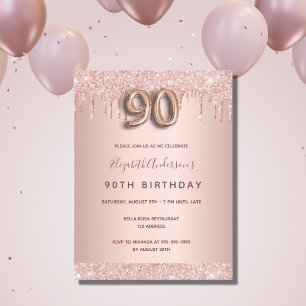 90 cumpleaños rosa purpurina de oro invitación ros