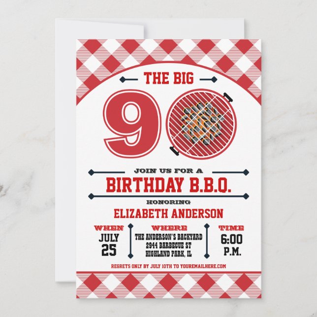90° Invitación a barbacoa por cumpleaños (Anverso)