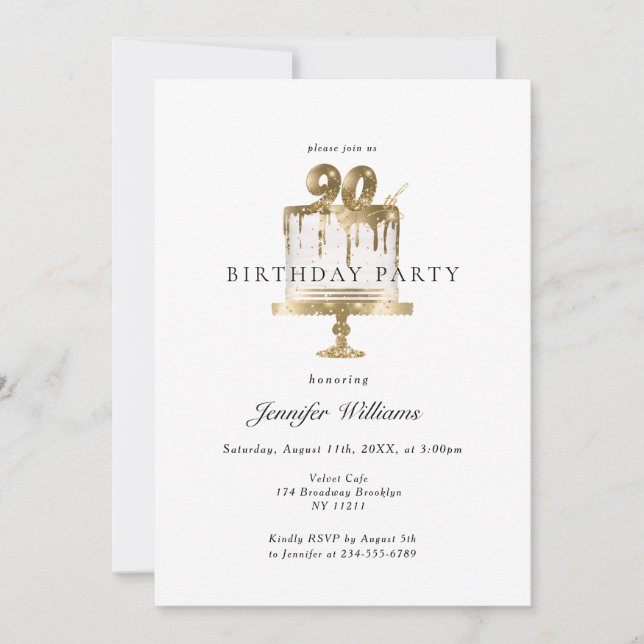 90. invitación de cumpleaños moderna y elegante (Anverso)