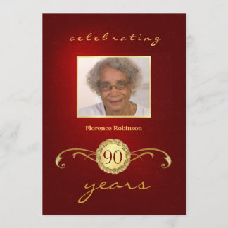 90.o Invitaciones del cumpleaños - monograma rojo