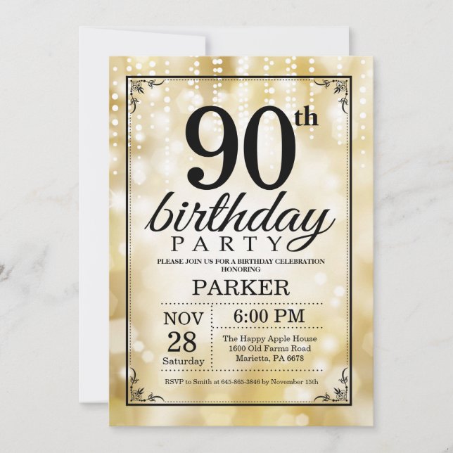 90.o Purpurina del oro de la invitación del (Anverso)