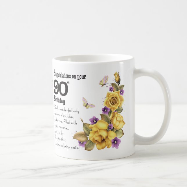 90.o Rosa amarillo del cumpleaños y taza del (Derecha)