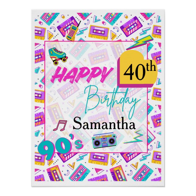 90’s Themed Happy Birthday Party Backdrop Poster  (Anverso)