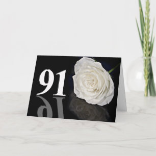 91ª tarjeta de cumpleaños con una rosa blanca clás