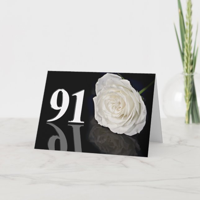 91ª tarjeta de cumpleaños con una rosa blanca clás (Anverso)