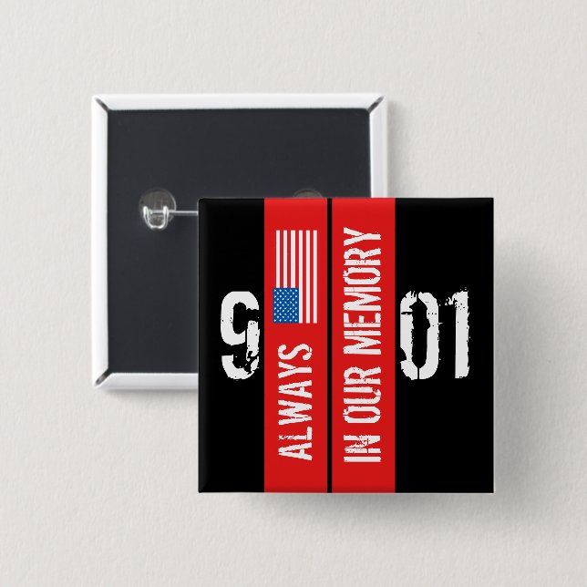 911 Memorial Botón Black Red Square (Anverso y reverso)