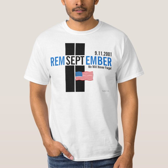 911 Recuerde la camiseta azul bandera 11 de septie (Anverso)