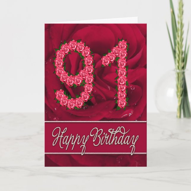 91.ª tarjeta de cumpleaños con rosas y hojas (Anverso)