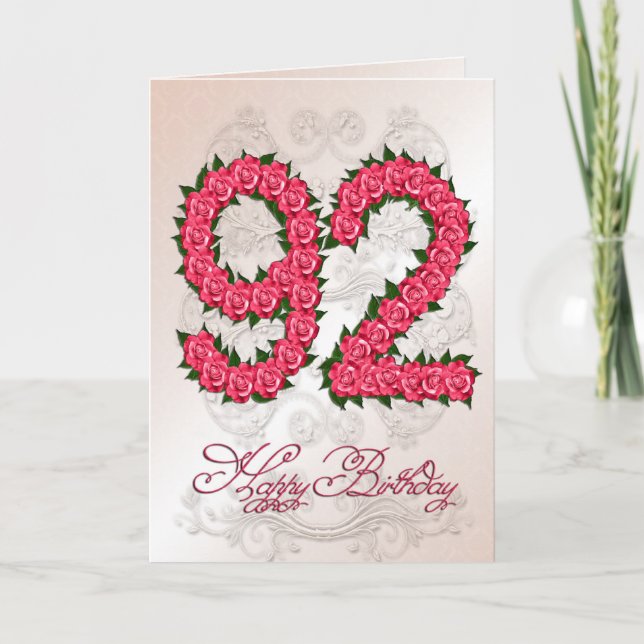 92.ª tarjeta de cumpleaños con rosas y hojas (Anverso)