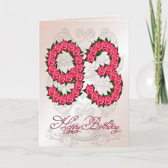 93.ª tarjeta de cumpleaños con rosas y hojas (Anverso)