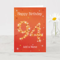 94º cumpleaños - 94 en estrellas - rojo - tarjeta
