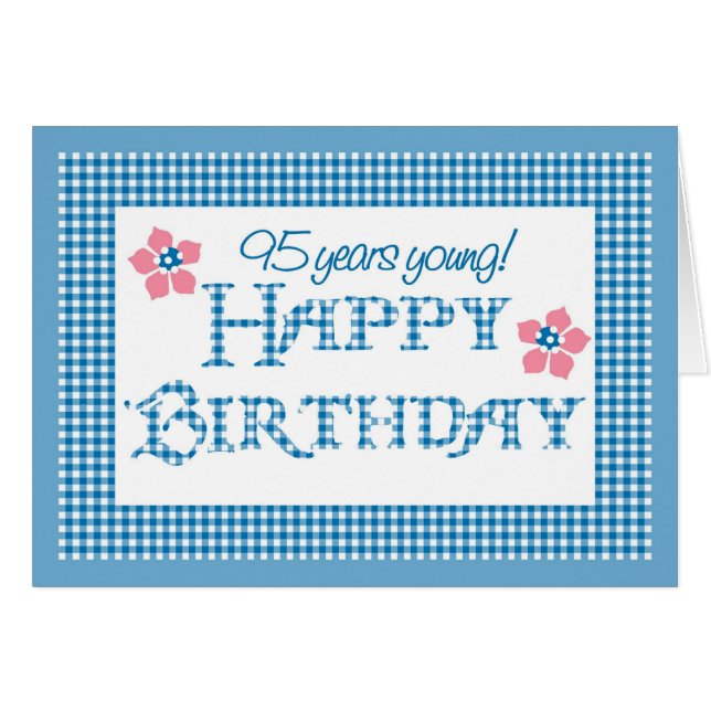 95º cumpleaños, Blue Check Gingham Pattern (Anverso (Horizontal))