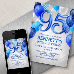 95.ª Invitación de cumpleaños azul para hombres