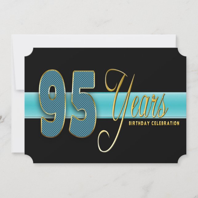 95 AÑOS CUMPLEAÑOS INVITACIÓN AQUA/NEGRO (Anverso)