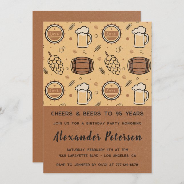 95 años invitaciones para él Beer Rustic Men (Anverso / Reverso)