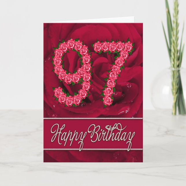 97.a tarjeta de cumpleaños con los rosas y las (Anverso)