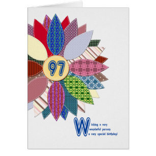 97 años, cumpleaños de flores cosidas