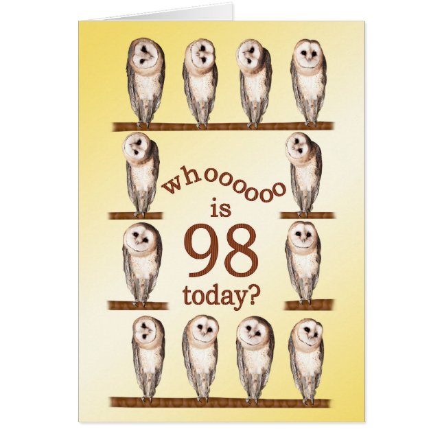 98 cumpleaños, tarjeta Curious owls. (Frente)