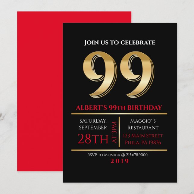 99.ª invitación a la fiesta negra de oro (Anverso / Reverso)