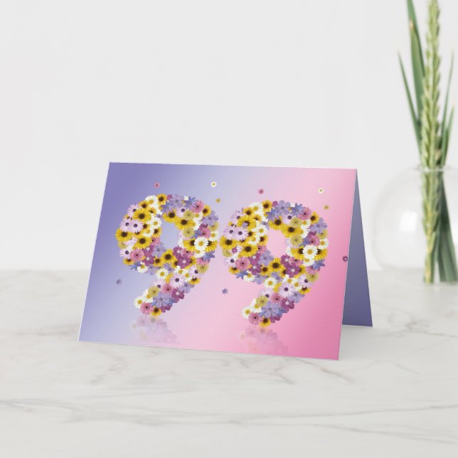 99.a tarjeta de cumpleaños con las letras floridas (Anverso)