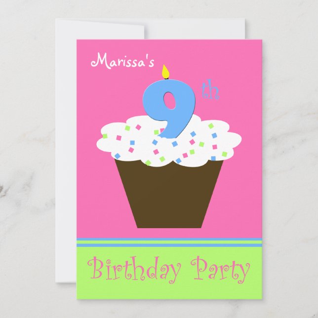 9.ª fiesta de cumpleaños Invitación 9 Velas (Anverso)
