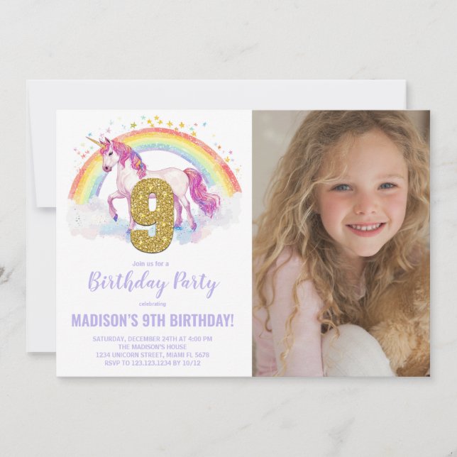 9.ª foto de invitaciones de cumpleaños de Rainbow  (Anverso)