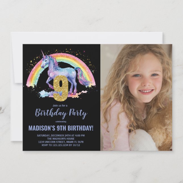 9.ª foto de invitaciones de cumpleaños de Rainbow  (Anverso)